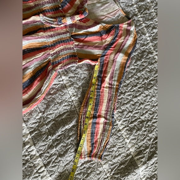 TRUE CRAFT Striped Peplum High Low V-Neck Knot Long Sleeve Top Women’s Size S/M - Picture 9 of 9